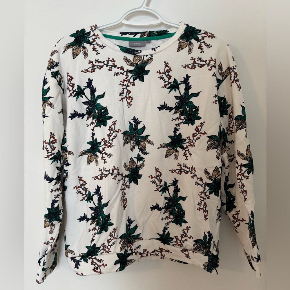 B.Young White Green Floral Print Sweatshirt Size L